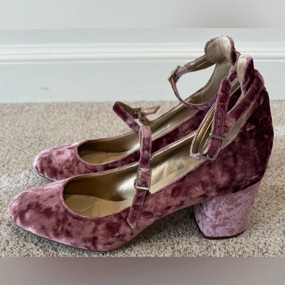 Circus by Sam Edelman Velvet Joyce Pumps Heels in Mauve Pink Mary Jane Shoes - Picture 6 of 12